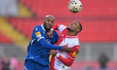 LUCAS BARROS DA CUNHA Lukas Baros da Kunja fudbaler Vojvodine Novi Sad na utakmici Superlige Prvenstva Srbije protiv ABDULSAMED AHMED ABDULLAHI Abdulsamed Ahmed Abdulahi iz Novog Pazara na stadionu Karadjordje, Novi Sad 21.02.2026. godine Foto: Mladjan Ivanovic / MN PRESS Fudbal, Novi Pazar, Superliga Prvenstvo Srbije, Vojvodina Novi Sad