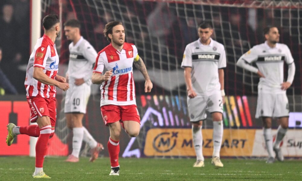 fudbaler Crvene zvezde na utakmici Superlige Prvenstva Srbije protiv Partizana na stadionu Rajka Mitica, Beograd, 22.02.2026. godine Foto: Marko Metlas Fudbal, Crvena zvezda, Superliga Prvenstvo Srbije, Partizan
