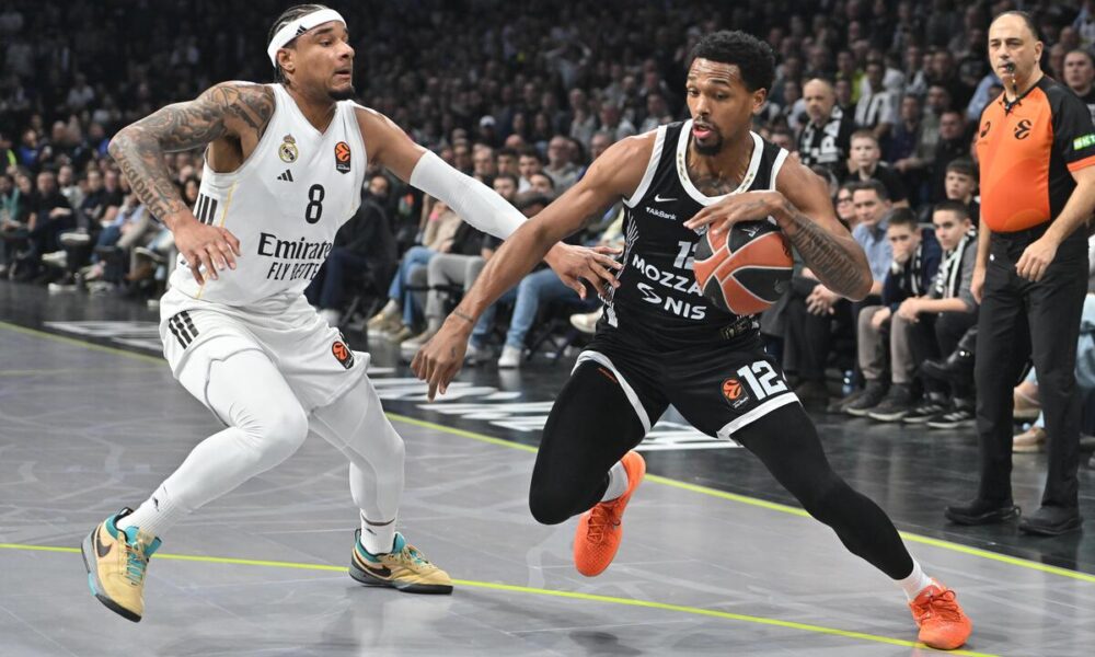 kosarkas Partizana na utakmici Evrolige protiv Reala Madrid u hali Beogradska arena, Beograd 13.02.2026. godine Foto: Marko Metlas Kosarka, Partizan, Evroliga, Real Madrid