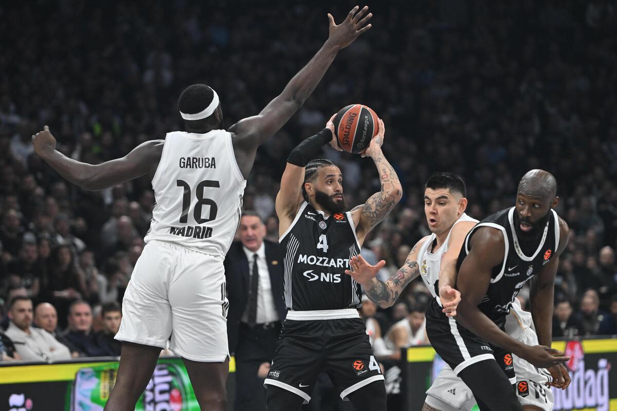 kosarkas Partizana na utakmici Evrolige protiv Reala Madrid u hali Beogradska arena, Beograd 13.02.2026. godine Foto: Marko Metlas Kosarka, Partizan, Evroliga, Real Madrid