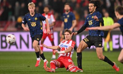 fudbaler Crvene zvezde na utakmici UEFA Lige Evropa protiv LOSC Lila na stadionu Rajko Mitic, Beograd 26.02.2026. godine Foto: Marko Metlas Fudbal, Crvena zvezda, UEFA Liga Evropa, LOSC Lil