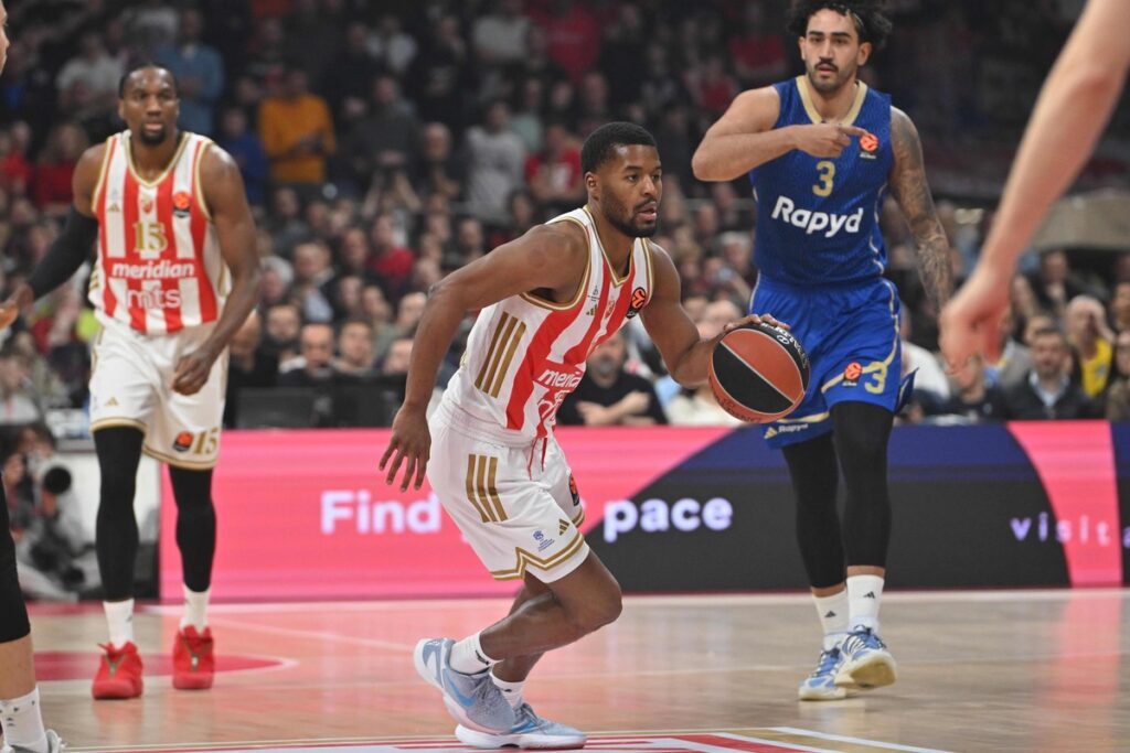 kosarkas Crvene zvezde na utakmici Evrolige protiv Makabija Tel Aviv u hali Beogradska arena, Beograd 06.02.2026. godine Foto: Marko Metlas Kosarka, Crvena zvezda, Evroliga, Makabi Tel Aviv