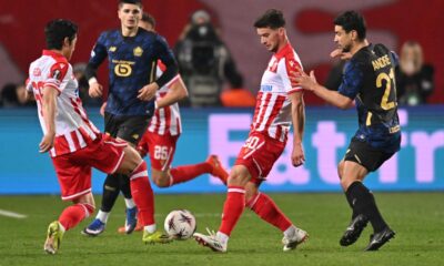 fudbaler Crvene zvezde na utakmici UEFA Lige Evropa protiv LOSC Lila na stadionu Rajko Mitic, Beograd 26.02.2026. godine Foto: Marko Metlas Fudbal, Crvena zvezda, UEFA Liga Evropa, LOSC Lil