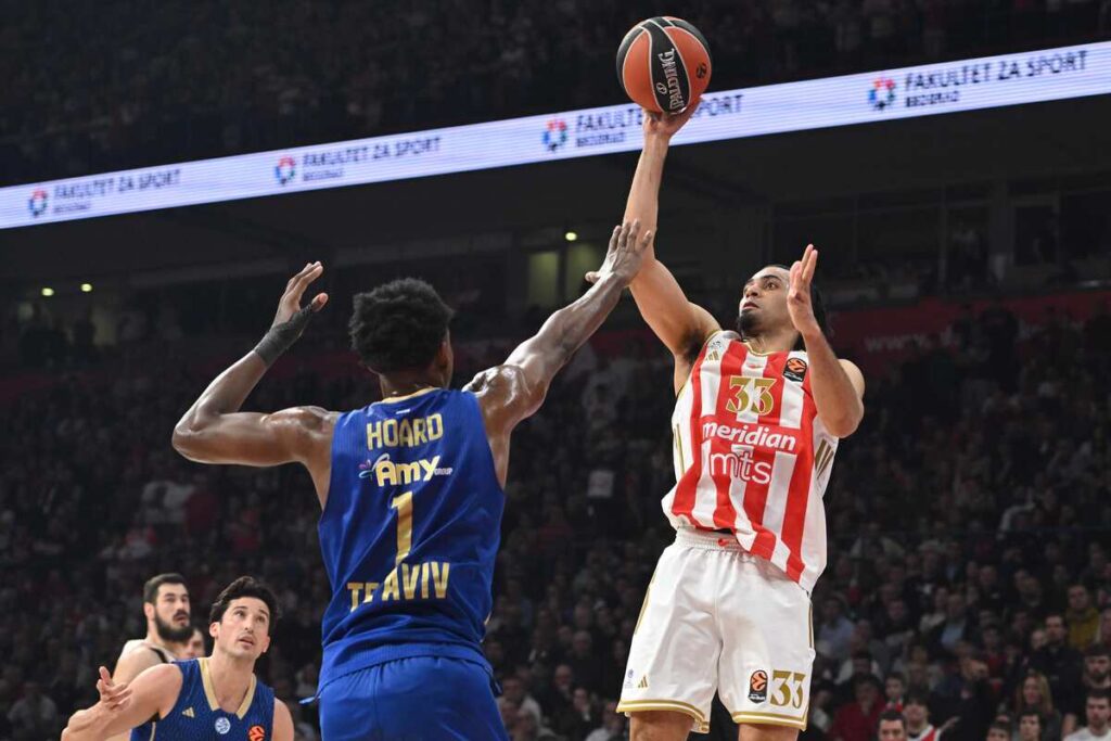 kosarkas Crvene zvezde na utakmici Evrolige protiv Makabija Tel Aviv u hali Beogradska arena, Beograd 06.02.2026. godine Foto: Marko Metlas Kosarka, Crvena zvezda, Evroliga, Makabi Tel Aviv