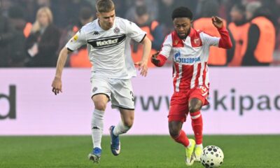 fudbaler Crvene zvezde na utakmici Superlige Prvenstva Srbije protiv Partizana na stadionu Rajka Mitica, Beograd, 22.02.2026. godine Foto: Marko Metlas Fudbal, Crvena zvezda, Superliga Prvenstvo Srbije, Partizan