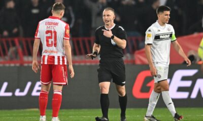 Sudija na meču Crvene zvezde na utakmici Superlige Prvenstva Srbije protiv Partizana na stadionu Rajka Mitica, Beograd, 22.02.2026. godine Foto: Marko Metlas Fudbal, Crvena zvezda, Superliga Prvenstvo Srbije, Partizan