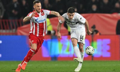 fudbaler Crvene zvezde na utakmici Superlige Prvenstva Srbije protiv Partizana na stadionu Rajka Mitica, Beograd, 22.02.2026. godine Foto: Marko Metlas Fudbal, Crvena zvezda, Superliga Prvenstvo Srbije, Partizan