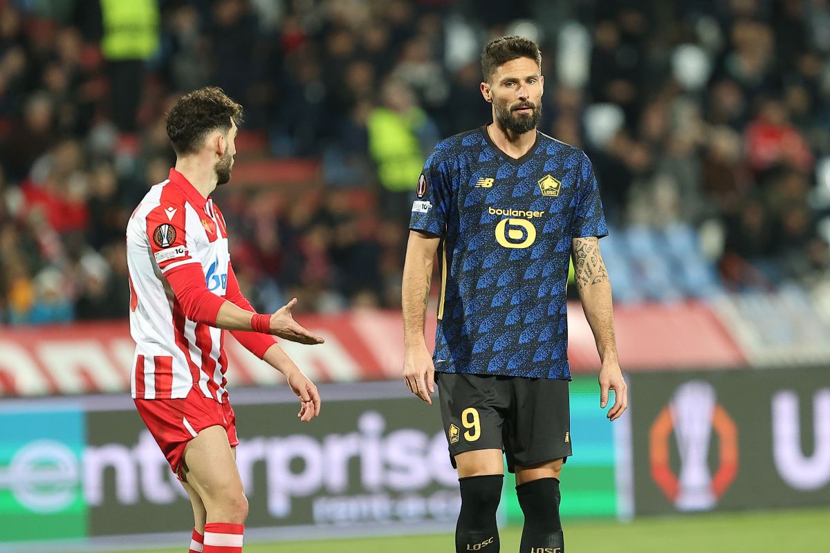 OLIVIER GIROUD Olivije Ziru fudbaler Lila na utakmici UEFA Liga Evrope protiv Crvene Zvezde na stadionu Rajko Mitic, Beograd 06.11.2025. godine Foto: Ivica Veselinov / MN PRESS FUDBAL, FOOTBALL, UEFA EUROPA LEAGUE, LIGA EVROPE, CRVENA ZVEZDA, RED STAR, LIL, LOSC