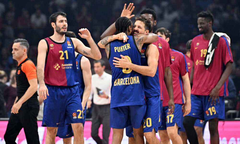 ALEX ABRINES Aleks Abrines, KEVIN PUNTER KEvin Panter, NICOLAS LAPROVITTOLA Nikolas Laprovitola kosarkasi Barselone na utakmici Evrolige protiv Crvene zvezde u hali Beogradska arena, Beograd 18.10.2024. godine Foto: Marko Metlas Kosarka, Crvena zvezda, Evroliga, Barselona