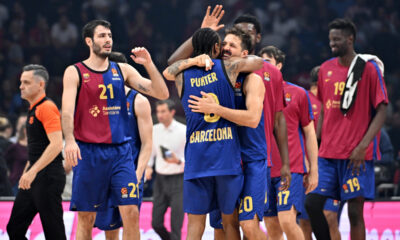 ALEX ABRINES Aleks Abrines, KEVIN PUNTER KEvin Panter, NICOLAS LAPROVITTOLA Nikolas Laprovitola kosarkasi Barselone na utakmici Evrolige protiv Crvene zvezde u hali Beogradska arena, Beograd 18.10.2024. godine Foto: Marko Metlas Kosarka, Crvena zvezda, Evroliga, Barselona