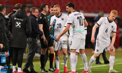 RALF RANGNICK Ralf Ragnik selektor i trener, KONRAD LAIMER Konrad Lajmer, FLORIAN GRILLITSCH Florijan Grilic fudbaleri reprezentacije Austrije na utakmici plej ofa UEFA Lige nacija protiv Srbije na stadionu Rajko Mitic , Beograd 23.03.2025. godine Foto: Marko Metlas Fudbal, Reprezentacija, Srbija, Austrija, UEFA Liga nacija, Plej of