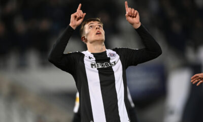 ANDREJ KOSTIC, fudbaler Partizana, proslavlja gol na prvenstvenoj utakmici protiv OFK Beograda, na stadionu JNA. Beograd, 28.02.2026. foto: Nebojsa Parausic Fudbal, Partizan, OFK Beograd