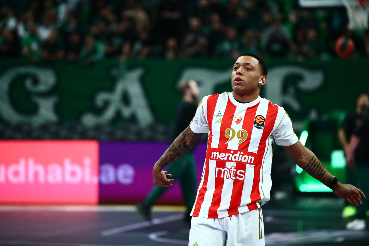 YAGO DOS SANTOS Jago dos Santos kosarkas Crvene zvezde na utakmici Evrolige protiv Panatinaikosa Atina u hali OAKA, Atina 20.03.2026. godine Foto: MN PRESS Kosarka, Crvena zvezda, Evroliga, Panatinaikos Atina