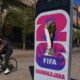 A cyclist rides past an installation promoting the FIFA World Cup 2026 in Guadalajara, Mexico, Wednesday, Feb. 25, 2026. (AP Photo/Marco Ugarte)