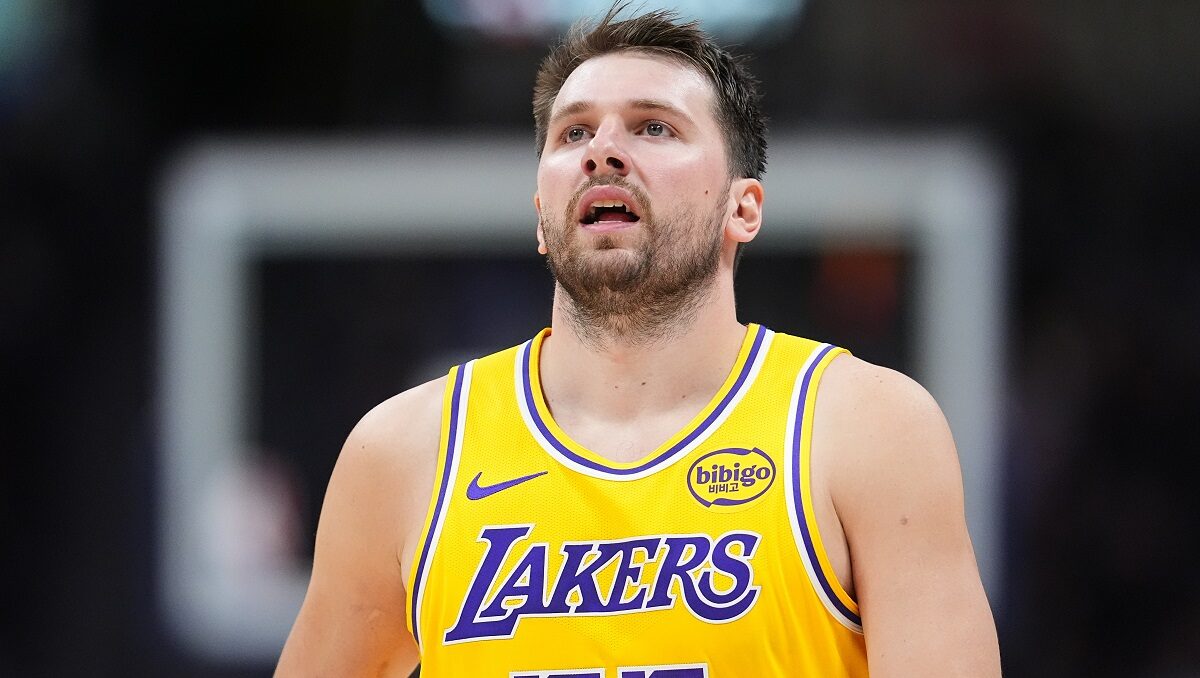 Los Angeles Lakers guard Luka Dončić reacts as time runs out in the second half of an NBA basketball game against the Denver Nuggets Thursday, March 5, 2026, in Denver. (AP Photo/David Zalubowski)