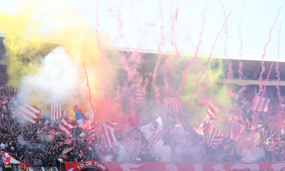Navijači Crvene Zvezde na utakmici Mocart Superlige Srbije protiv Napretka na stadionu Rajko Mitic, Beograd 08.03.2026. godine Foto: Ivica Veselinov / MN PRESS FUDBAL, FOOTBALL, MOZZART SUPERLIGA, CRVENA ZVEZDA, RED STAR, NATIONAL CHAMPIONSHIP, PRVENSTVO SRBIJE, NAPREDAK KRUSEVAC
