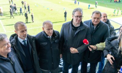 Otvaranje stadiona Kraljevica u Zajecaru. ALEKSANDER CEFERIN, DRAGAN DZAJIC, ALEKSANDAR VUCIC, MILORAD DODIK Zajecar, 19.11.2023. foto: MN Press / dt Fudbal