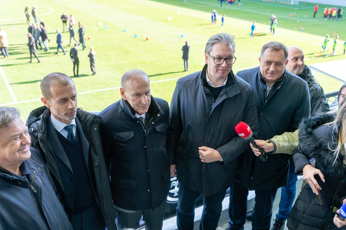 Otvaranje stadiona Kraljevica u Zajecaru. ALEKSANDER CEFERIN, DRAGAN DZAJIC, ALEKSANDAR VUCIC, MILORAD DODIK Zajecar, 19.11.2023. foto: MN Press / dt Fudbal