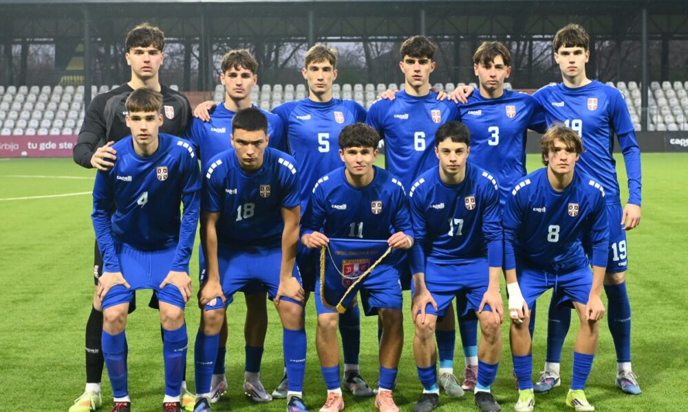 , mladi fudbaler U17 Srbije, na kvalifikacionoj utakmici protiv Belgije, na stadionu SC Mladost. Pancevo, 28.03.2026. foto: Nebojsa Parausic Fudbal, Srbija, Belgija U17, UEFA