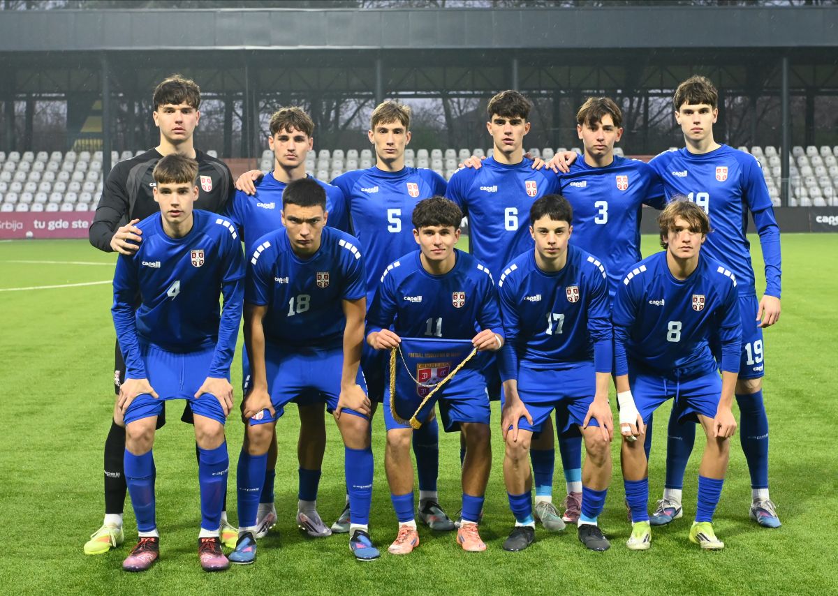, mladi fudbaler U17 Srbije, na kvalifikacionoj utakmici protiv Belgije, na stadionu SC Mladost. Pancevo, 28.03.2026. foto: Nebojsa Parausic Fudbal, Srbija, Belgija U17, UEFA
