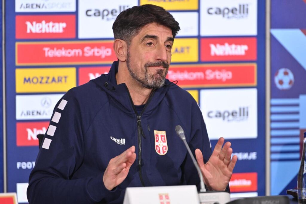 VELJKO PAUNOVIC selektor i trener fudbalera reprezentacije Srbije pres konferencija u sportskom centru FSS, Stara Pazova 30.03.2026. godine Foto: Marko Metlas
Fudbal, Srbija, Pres konferencija
