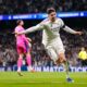 Real Madrid's Federico Valverde celebrates after scoring during a first leg round of 16 Champions League soccer match between Real Madrid and Manchester City in Madrid, Spain, Wednesday, March 11, 2026. (AP Photo/Jose Breton)