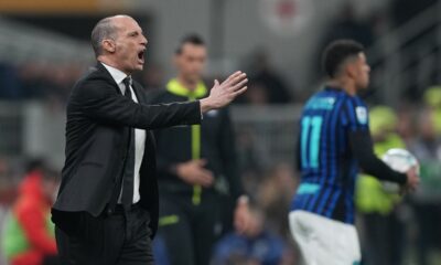 AC Milan's head coach Massimiliano Allegri during the Serie A soccer match between AC Milan and Inter Milan, in Milan, Italy, Sunday, March 8, 2026. (AP Photo/Antonio Calanni)