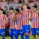 Atletico Madrid's team players react during the penalty shoot out at the Copa del Rey final soccer match between Atletico Madrid and Real Sociedad in Seville, Spain, Saturday, April. 18, 2026. (AP Photo/Jose Breton)