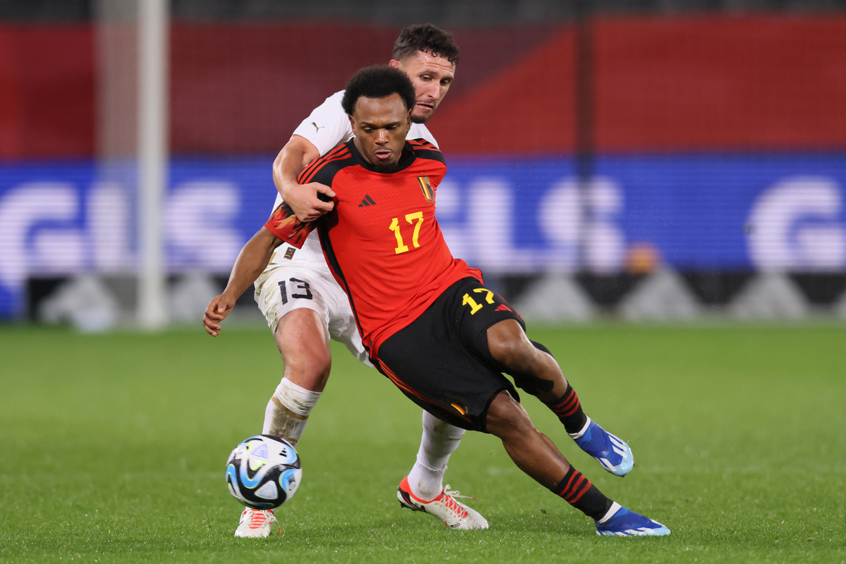 LOIS OPENDA fudbaler reprezentacije Belgije na prijateljskoj utakmici protiv Srbije na stadionu Den Dref, Leuven 15.11.2023. godine Foto: Marko Metlas Fudbal, Reprezentacija, Srbija, Belgija, Prijateljska utakmica