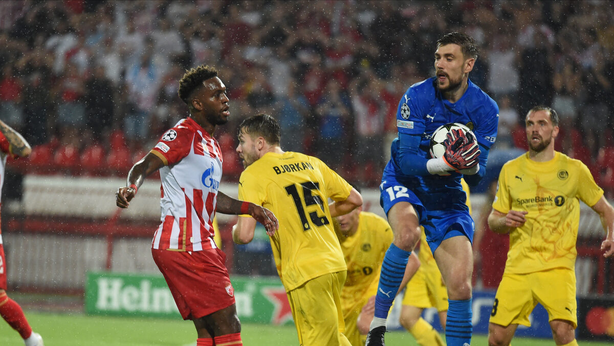 NIKITA HAIKIN golman, fudbaler Bodea, na utakmici kvalifikacija za UEFA Ligu sampiona protiv Crvene zvezde, na stadionu Rajko Mitic. Beograd, 28.08.2024. foto: Nebojsa Parausic Fudbal, Crvena zvezda, Bode Glimt
