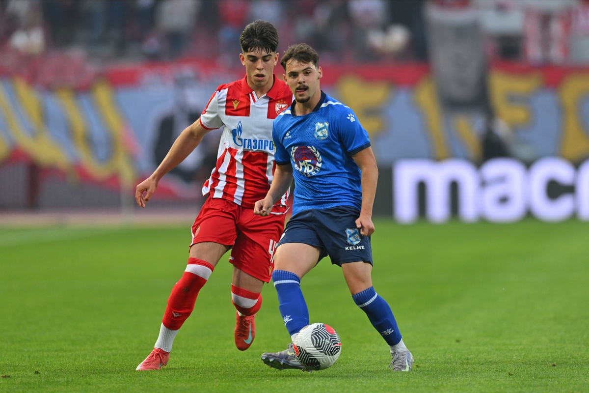 JOVAN CIRIC fudbaler Mladosti Lucani na utakmici Superlige Prvenstva Srbije protiv Crvene zvezde na stadionu Rajka Mitica, Beograd, 24.05.2025. godine Foto: Marko Metlas Fudbal, Crvena zvezda, Superliga Prvenstvo Srbije, Mladost Lucani