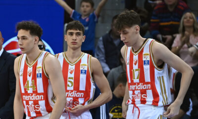 OGNJEN RADOSIC, ALEKSEJ NEDELJKOVIC, LAZAR STOJKOVIC, STEFAN MILJENOVIC, kosarkasi Crvene zvezde, na utakmici polufinala Kupa Koraca protiv Spartaka, u hali Cair. Nis, 20.02.2026. foto: Nebojsa Parausic Kosarka, KRK, Crvena zvezda, Spartak