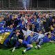 Bosnia players celebrate after winning a penalty shootout at the end of the World Cup qualifying playoff final soccer match between Bosnia and Italy in Zenica, Bosnia, Tuesday, March 31, 2026. (AP Photo/Armin Durgut)