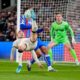 West Ham United's Jarrod Bowen tries an overhead kick during the English Premier League soccer match between Crystal Palace and West Ham United in London, England, Monday, April 20, 2026. (Jordan Pettitt/PA via AP)