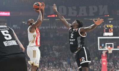kosarkas Crvene zvezde na utakmici Evrolige protiv Parizana u hali Beogradska arena, Beograd 02.04.2026. godine Foto: Marko Metlas Kosarka, Crvena zvezda, Evroliga, Partizan
