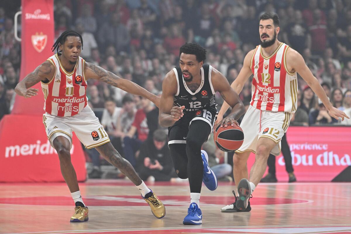 kosarkas Partizana na utakmici Evrolige protiv Crvene zvezde u hali Beogradska arena, Beograd 02.04.2026. godine Foto: Marko Metlas Kosarka, Crvena zvezda, Evroliga, Partizan