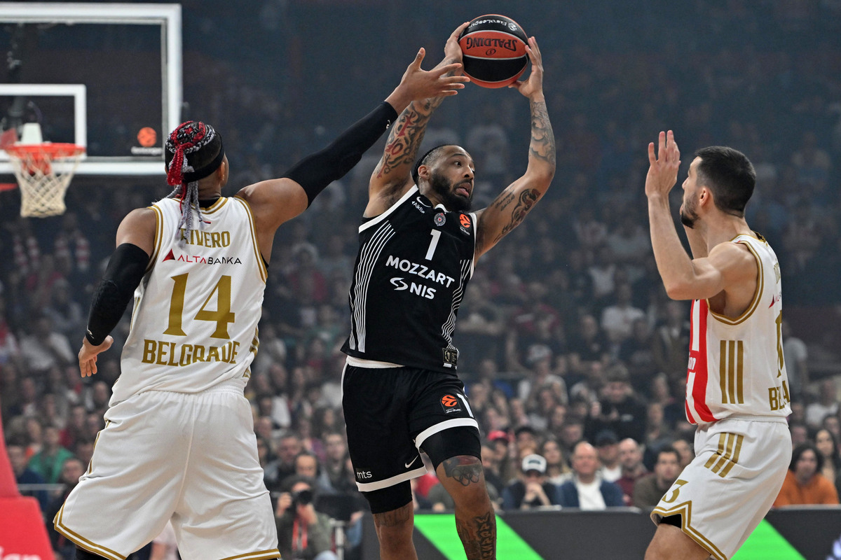 kosarkas Partizana na utakmici Evrolige protiv Crvene zvezde u hali Beogradska arena, Beograd 02.04.2026. godine Foto: Marko Metlas Kosarka, Crvena zvezda, Evroliga, Partizan
