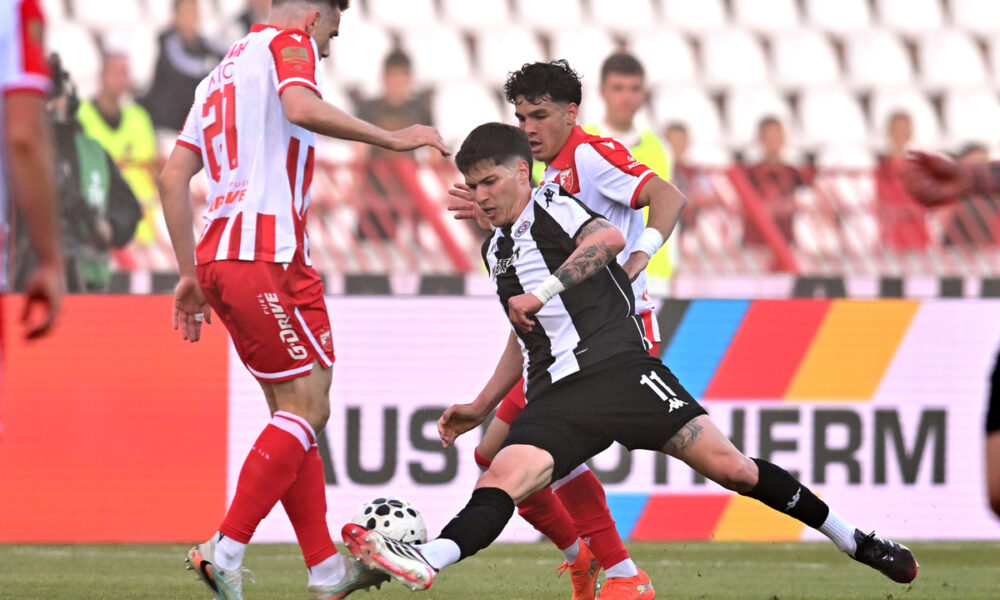 fudbaler Partizana na utakmici Superlige Prvenstva Srbije protiv Crvene zvezde na stadionu Rajka Mitica, Beograd, 26.04.2026. godine Foto: Marko Metlas Fudbal, Crvena zvezda, Superliga Prvenstvo Srbije, Partizan