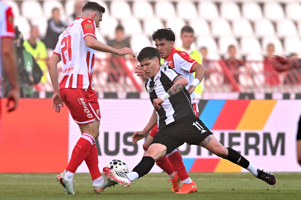 fudbaler Partizana na utakmici Superlige Prvenstva Srbije protiv Crvene zvezde na stadionu Rajka Mitica, Beograd, 26.04.2026. godine Foto: Marko Metlas Fudbal, Crvena zvezda, Superliga Prvenstvo Srbije, Partizan