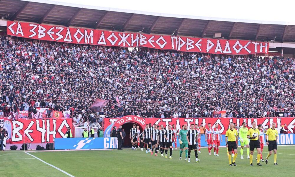 Navijači Crvene zvezde na utakmici Superlige Prvenstva Srbije protiv Partizana na stadionu Rajka Mitica, Beograd, 26.04.2026. godine Foto: Marko Metlas Fudbal, Crvena zvezda, Superliga Prvenstvo Srbije, Partizan