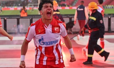 fudbaler Crvene zvezde na utakmici Superlige Prvenstva Srbije protiv Partizana na stadionu Rajka Mitica, Beograd, 26.04.2026. godine Foto: Marko Metlas Fudbal, Crvena zvezda, Superliga Prvenstvo Srbije, Partizan