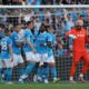 Napoli's goalkeeper Vanja Milinkovic-Savic celebrates a save during the Italian Serie A soccer match between Napoli and Lazio in Naples, Italy, Saturday, April 18, 2026. (Alessandro Garofalo/LaPresse via AP)