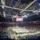 Prazne tribine u Beogradskoj areni na meču Partizan - Sloboda Užice na početku plej-ofa KLS, Košarkaške Superlige Srbije