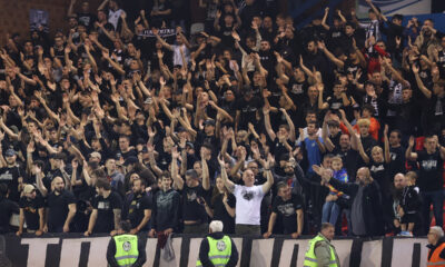Navijači Partizana na utakmici finala Kupa Srbije protiv Dinama u SC Vozdovac, Beograd 28.03.2026. godine Foto: Ivica Veselinov / MN PRESS RUKOMET, HANDBALL, KUP SRBIJE, NATIONAL CUP, PARTIZAN, DINAMO PANCEVO