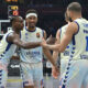 BRANCOU BADIO Branku Badio, KAMERON TAYLOR Kameron Tejlor, DARIUS THOMPSON Darius Tomson kosarkasi Valensije na utakmici Evrolige protiv Partizana u hali Beogradska arena, Beograd 27.03.2026. godine Foto: Marko Metlas Kosarka, Partizan, Evroliga, Valensija