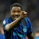 Inter Milan's Marcus Thuram celebrates after scoring his side's opening goal during a Serie A soccer match between Inter Milan and Parma, in Milan, Italy, Sunday, May 3, 2026. (AP Photo/Luca Bruno)