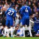 Chelsea's Jesse Derry is treated by medical staff after a clash of heads with Nottingham Forest's Zach Abbott during the English Premier League soccer match between Chelsea and Nottingham Forest in London, Monday, May 4, 2026. (John Walton/PA via AP)