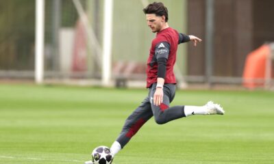 Arsenal's Declan Rice attends a training session at Sobha Realty Training Centre, London, Monday May 4, 2026. (Steven Paston/PA via AP)
