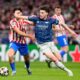 Arsenal's Declan Rice, right, and Atletico Madrid's Johnny Cardoso battle for the ball during a Champions League semifinal, first leg, soccer match between Atletico Madrid and Arsenal in Madrid, Spain, Wednesday, April 29, 2026. (AP Photo/Jose Breton)