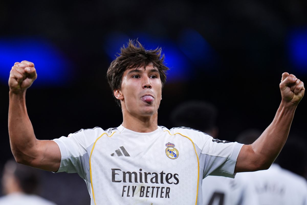 Real Madrid's Gonzalo Garcia celebrates after scoring the opening goal during the Spanish La Liga soccer match between Real Madrid and Real Oviedo in Madrid, Spain, Thursday, May 14, 2026. (AP Photo/Manu Fernandez)